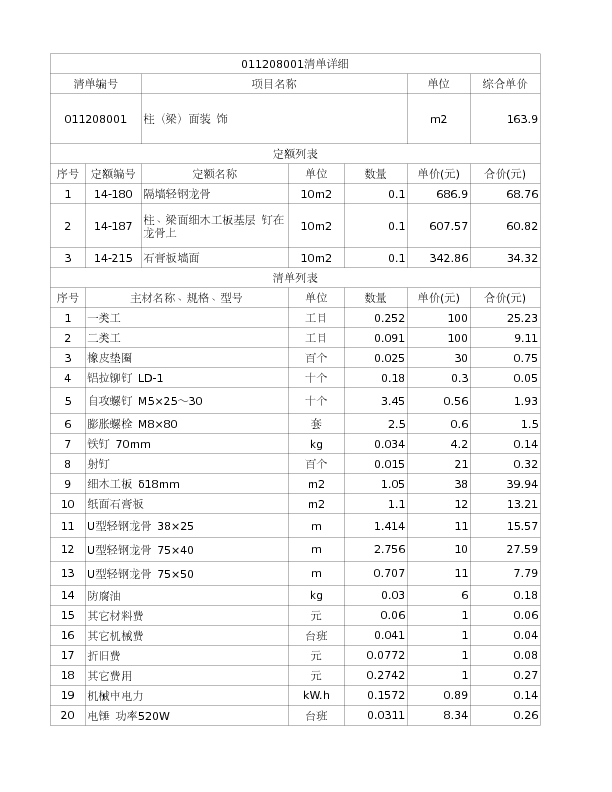 011208001  柱（梁）面装 饰