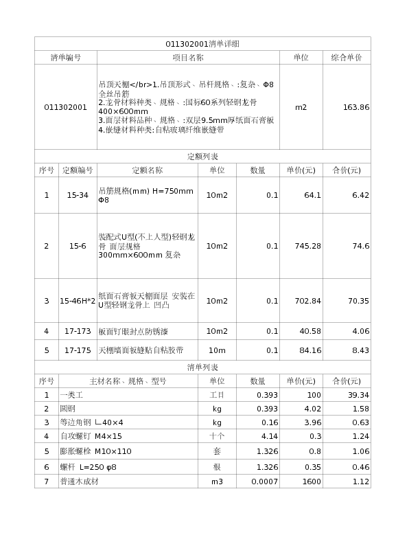 011302001  吊顶天棚</br>1.吊顶形式、吊杆规格、:复杂、Φ8全丝吊筋