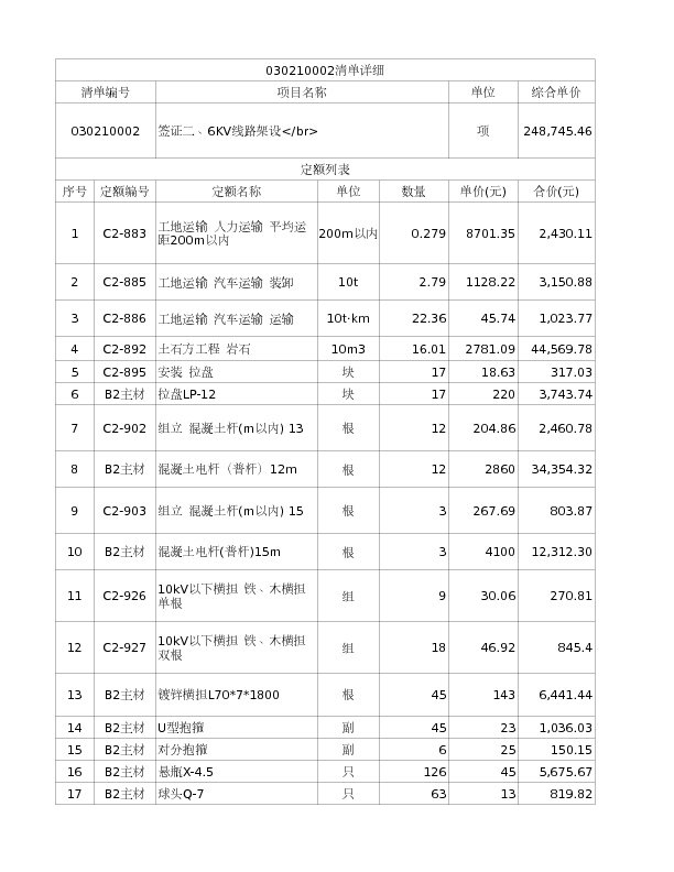 030210002  签证二、6KV线路架设</br>