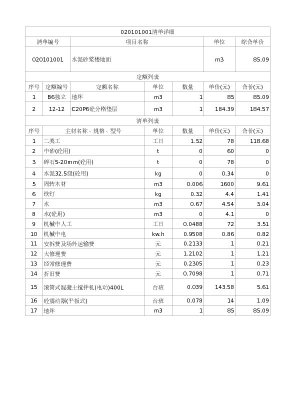 020101001  水泥砂浆楼地面