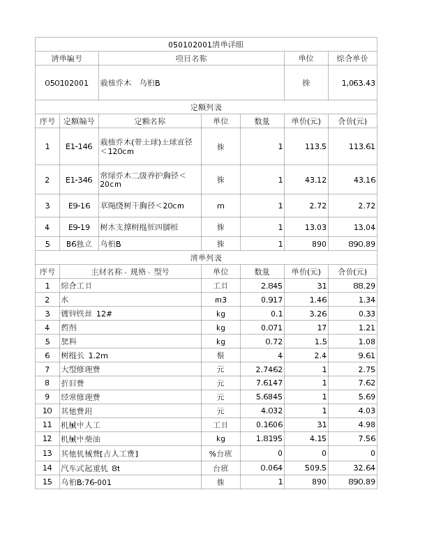 050102001  栽植乔木  乌桕B