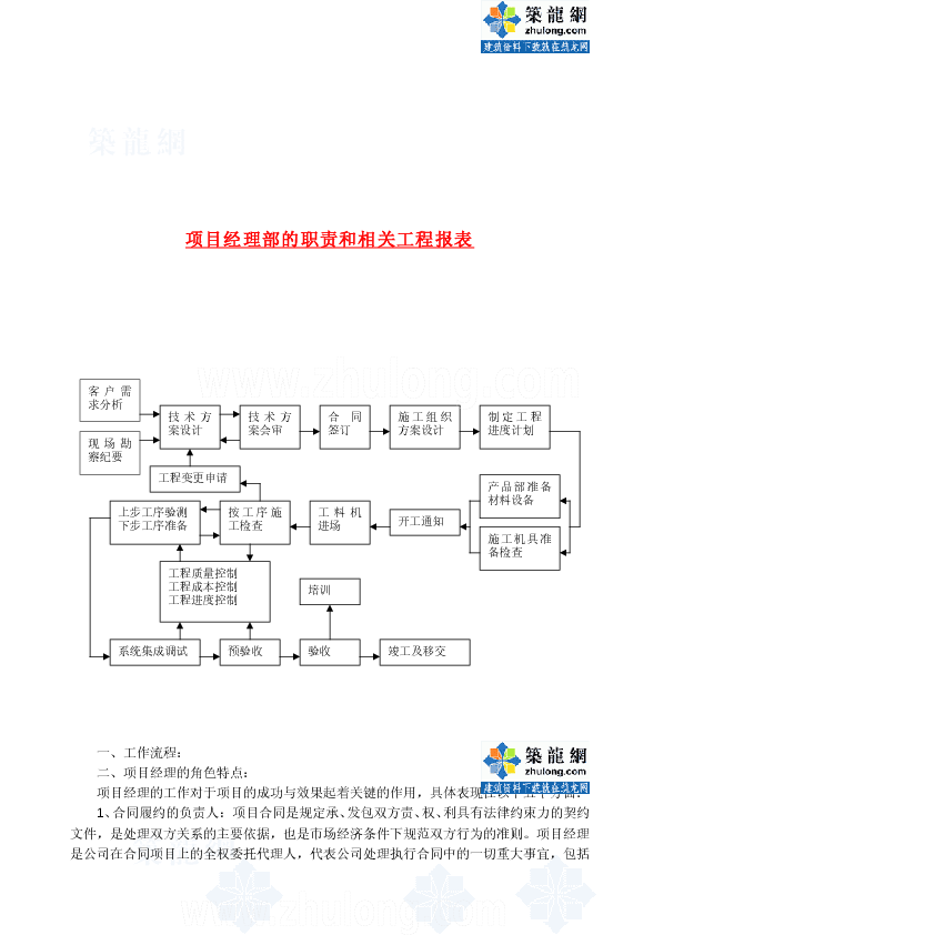 项目经理部的职责和相关工程报表