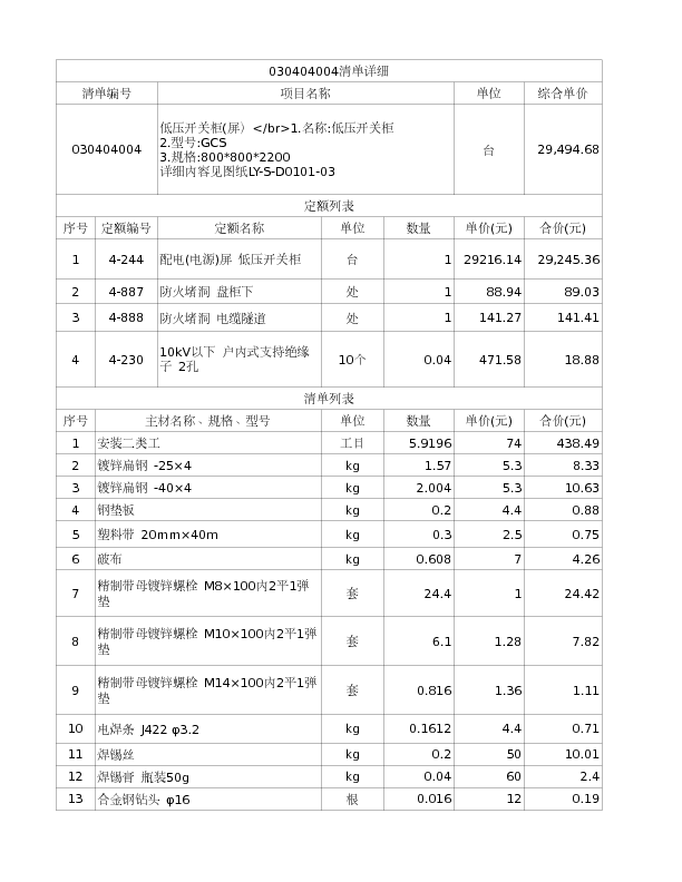 030404004  低压开关柜(屏）</br>1.名称:低压开关柜