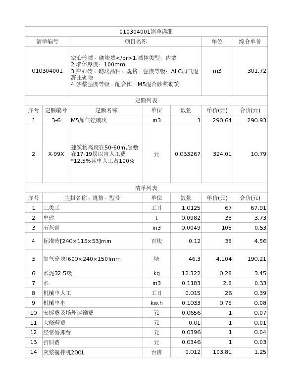 010304001  空心砖墙、砌块墙</br>1.墙体类型：内墙
