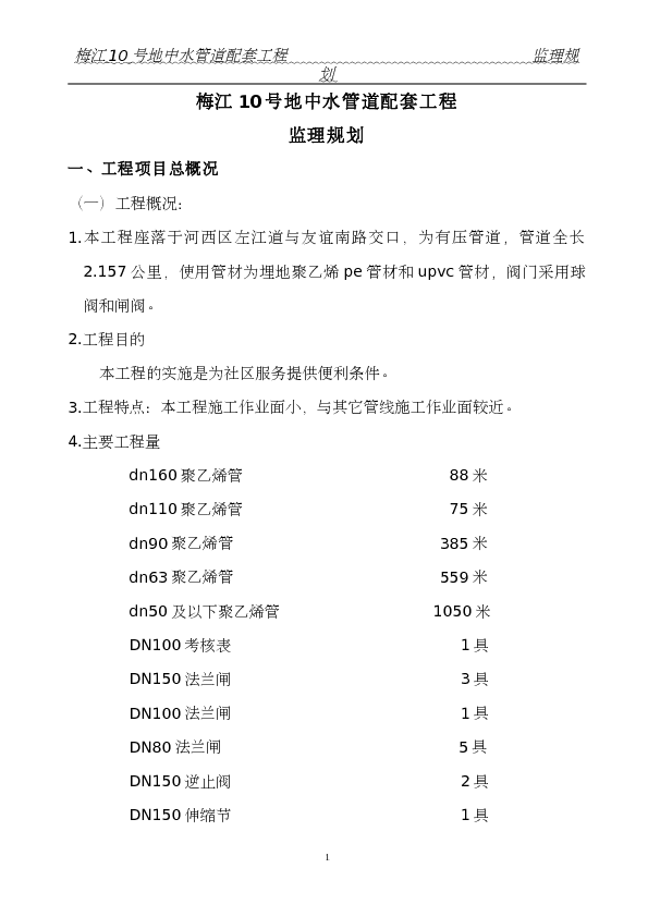 宾水西道延长线道路工程监理规划