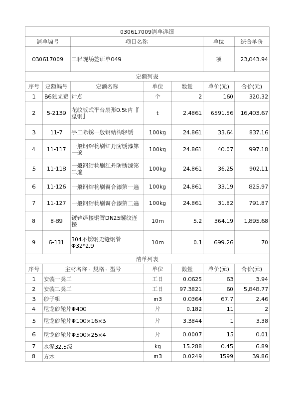 030617009  工程现场签证单049