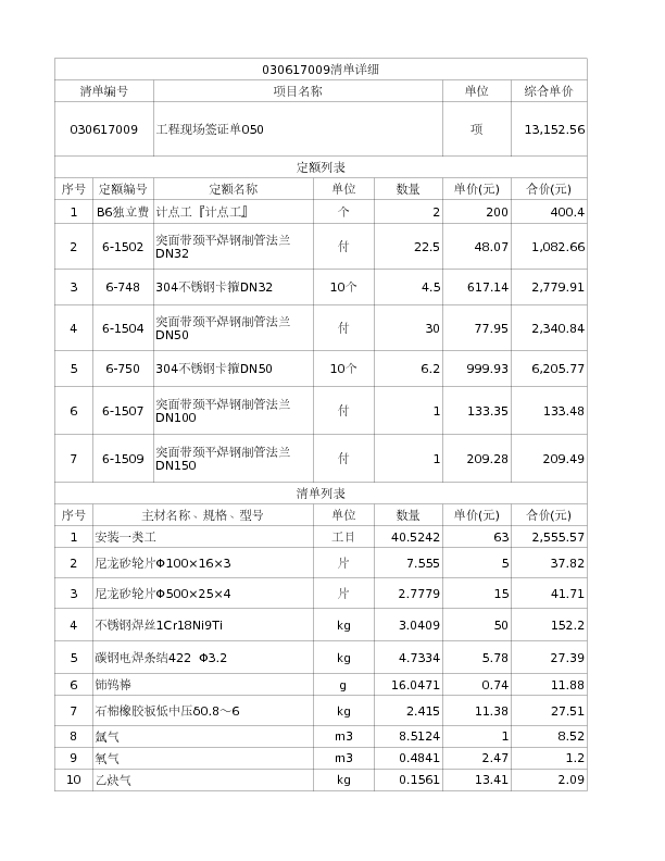 030617009  工程现场签证单050